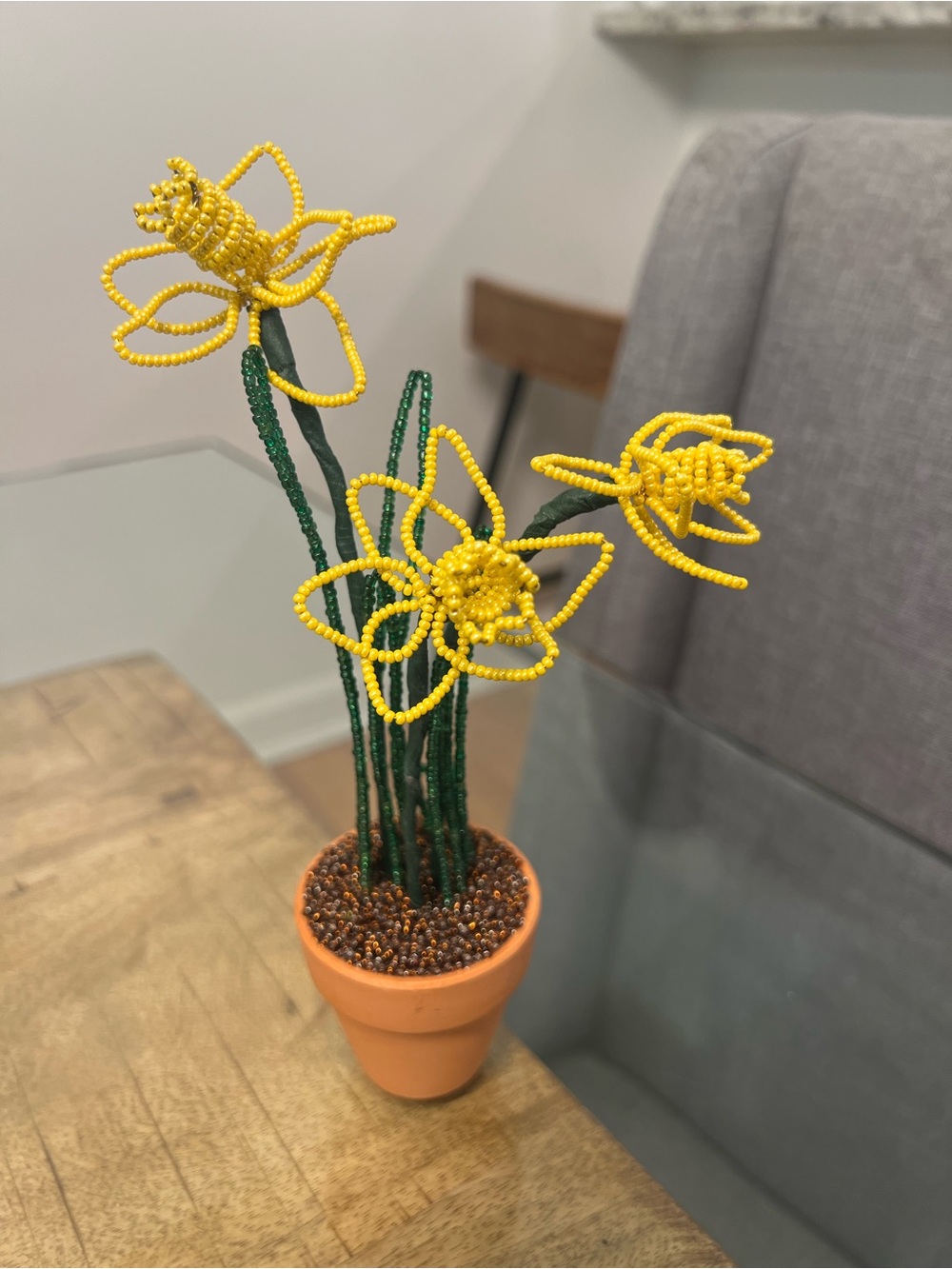 Beaded Floral Arrangement in Yellow & Green